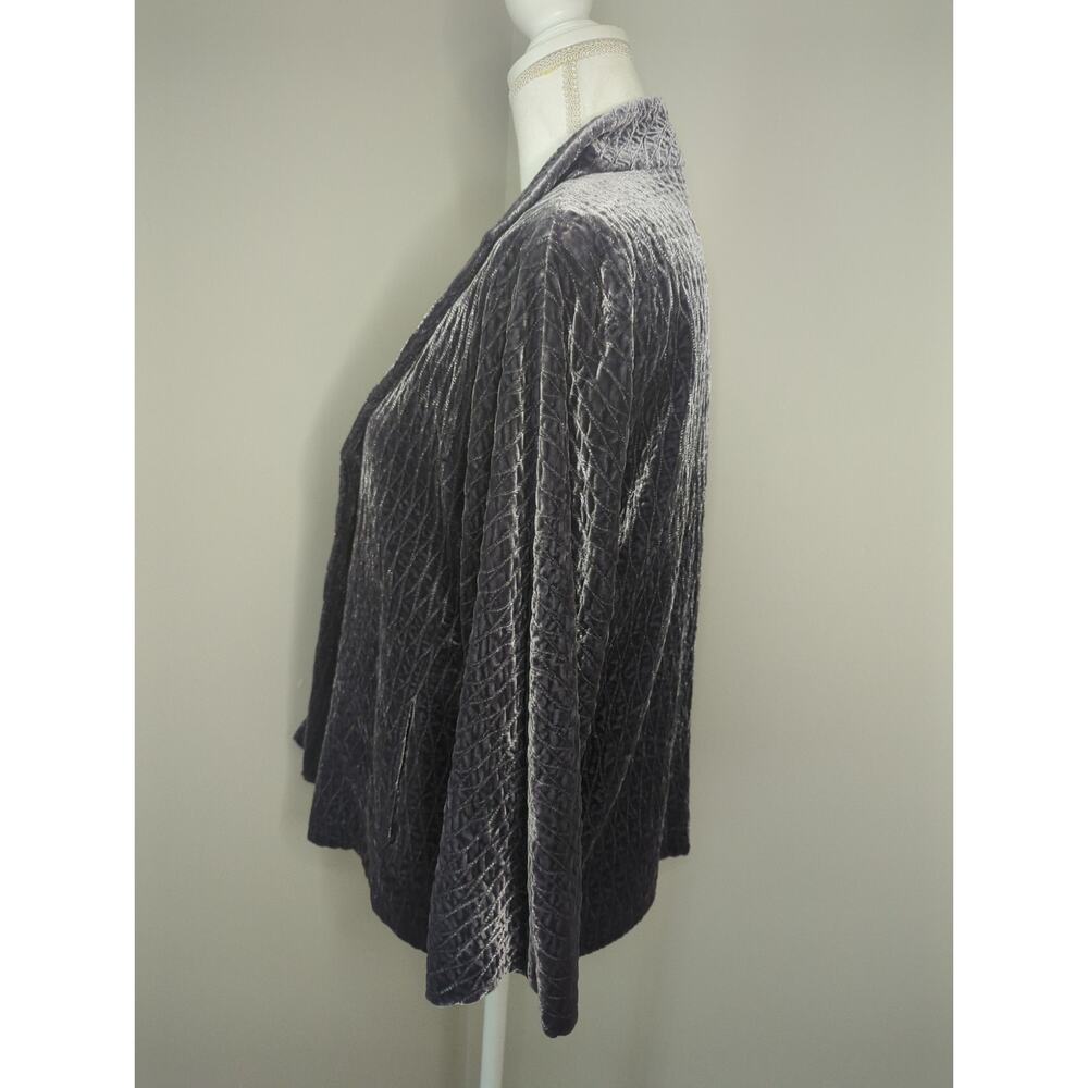 Eileen Fisher velvet textured quilted blue gray lattice open front blazer - Picture 2 of 9